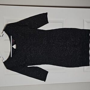 TAKE OUT Sweater Bodycon Mini Dress Black Silver Sparkle Knit Size S